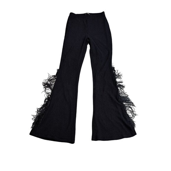 Fashion Nova Black Fringe Flare Pants S - Picture 1 of 10